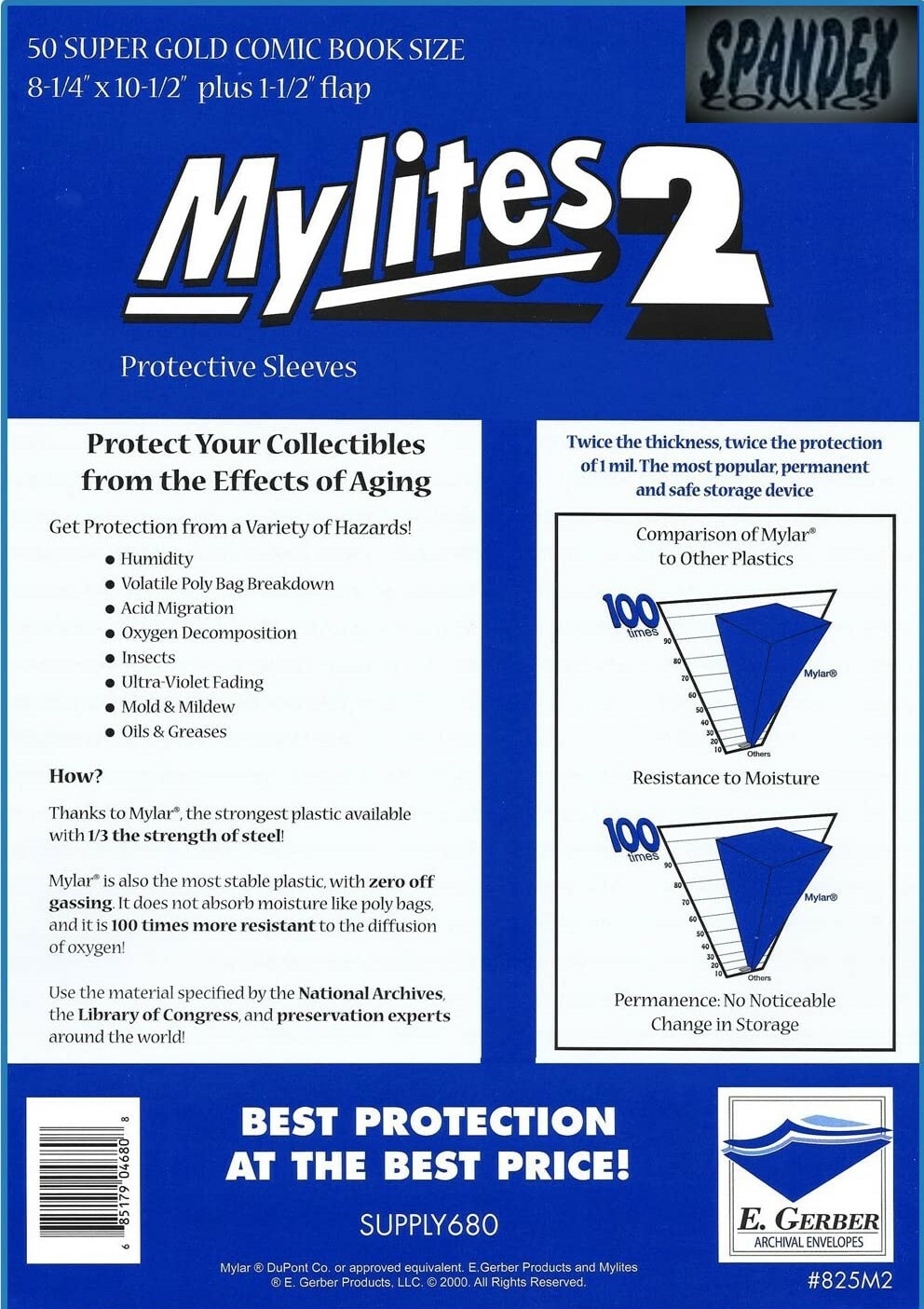 50 E. Gerber Mylites 2 Mil Mylar Super Golden Age Comic Bags 825M2 8 ¼“ X 10 ½” 50 E. Gerber Mylites 2 Mil Mylar Super Golden Age Comic Bags 825M2 8 ¼“ X 10 ½”
