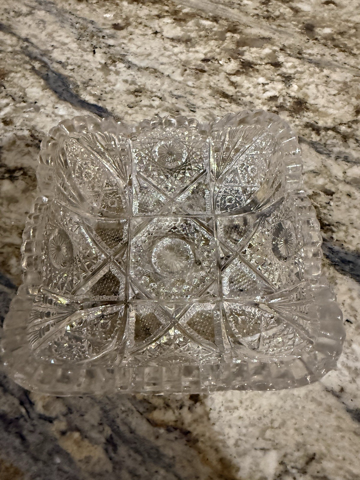 Vtg Imperial Glass Square Bowl Hobster Pattern Sawtooth Rim Early 20th Century Vtg Imperial Glass Square Bowl Hobster Pattern Sawtooth Rim Early 20th Century