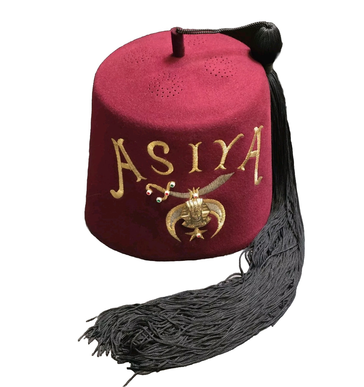 VTG ASIYA Iconic MASONIC Shriners Gift Wool Fez Hat Burgundy by TURIN CO. USA VTG ASIYA Iconic MASONIC Shriners Gift Wool Fez Hat Burgundy by TURIN CO. USA