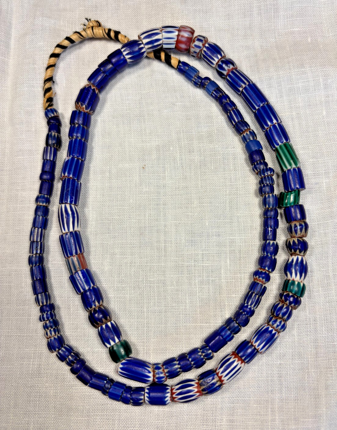 Vtg Venetian Glass Trade Bead Necklace Blue Chevron 111 Tube Beads 26\
