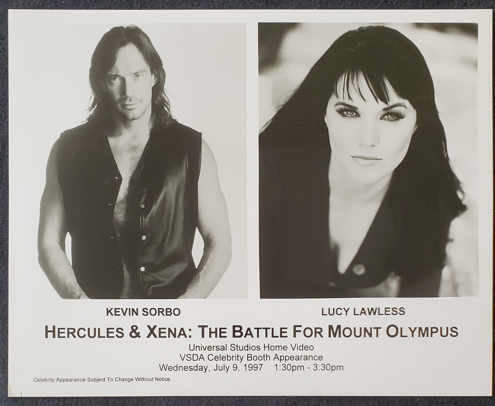 1997 Kevin Sorbo Lucy Lawless Hercules Xena Universal Hollywood 8x10 Photograph