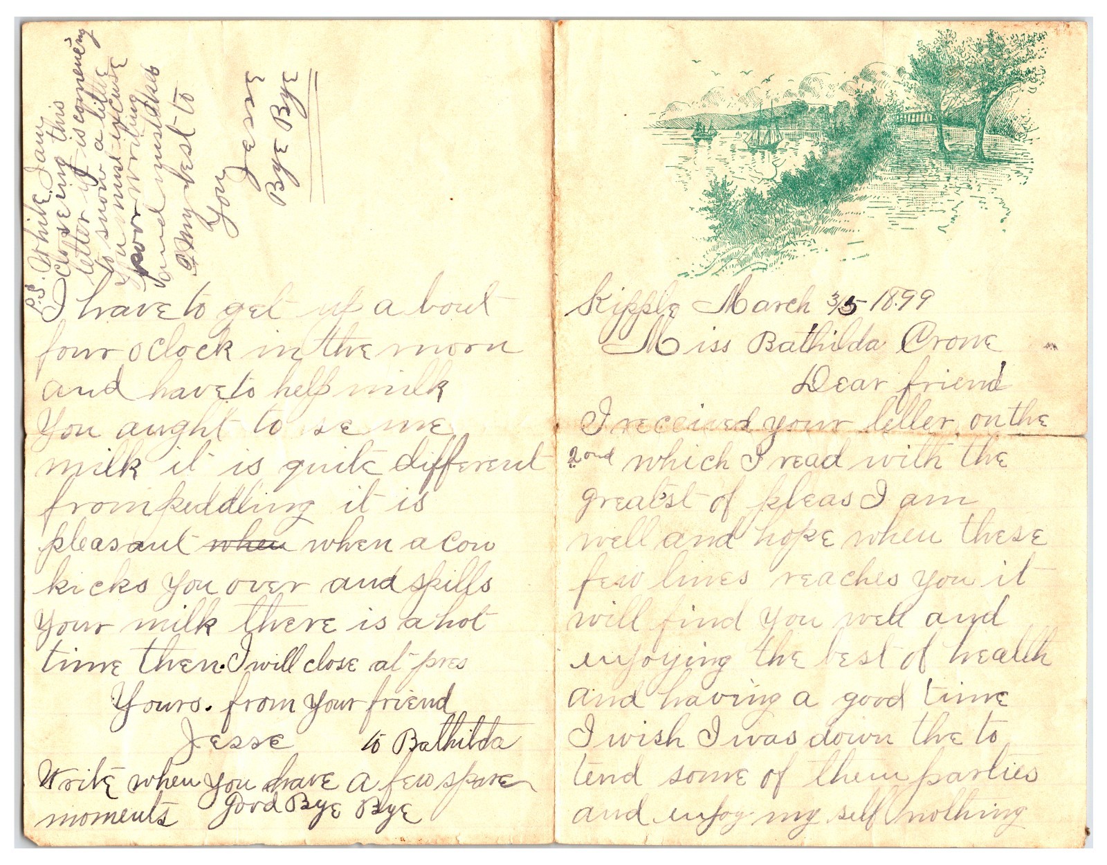 Vintage 1899 Handwritten Letter Between Friends ( Central Pennsylvania ) Vintage 1899 Handwritten Letter Between Friends ( Central Pennsylvania )