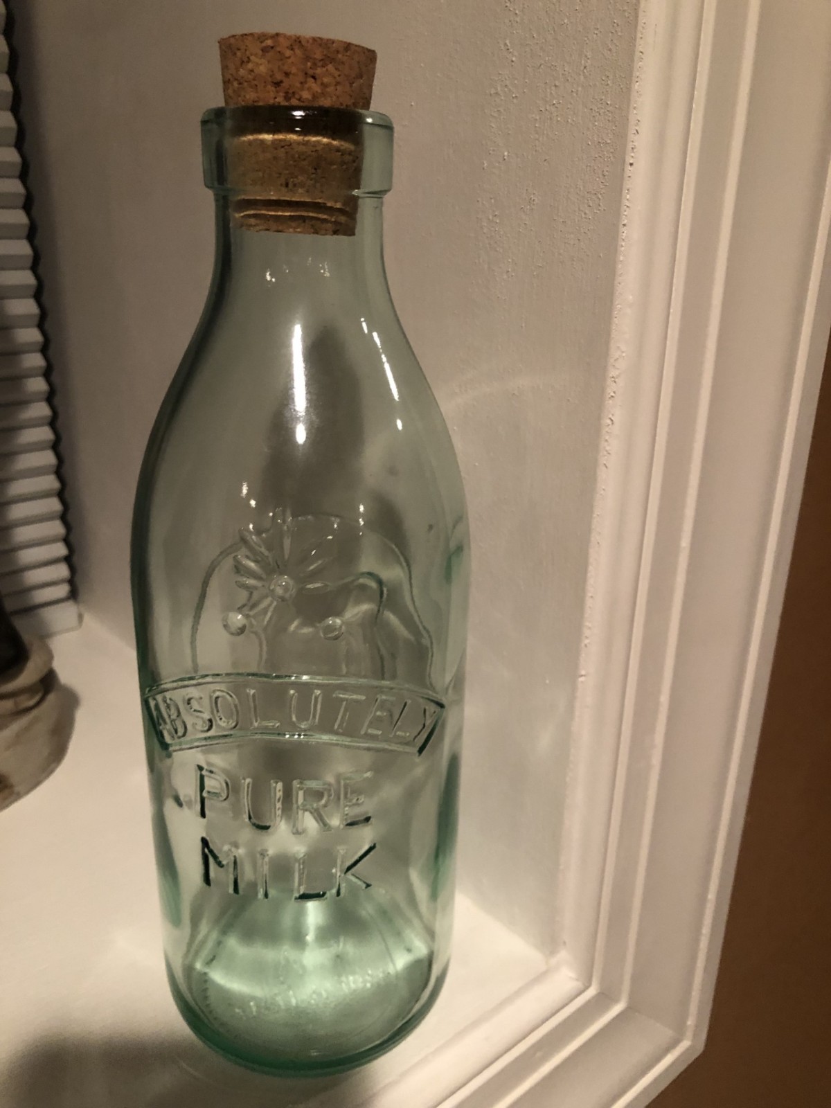 Absolutely Pure Milk Embossed Cow Clear Glass Quart Milk Bottle