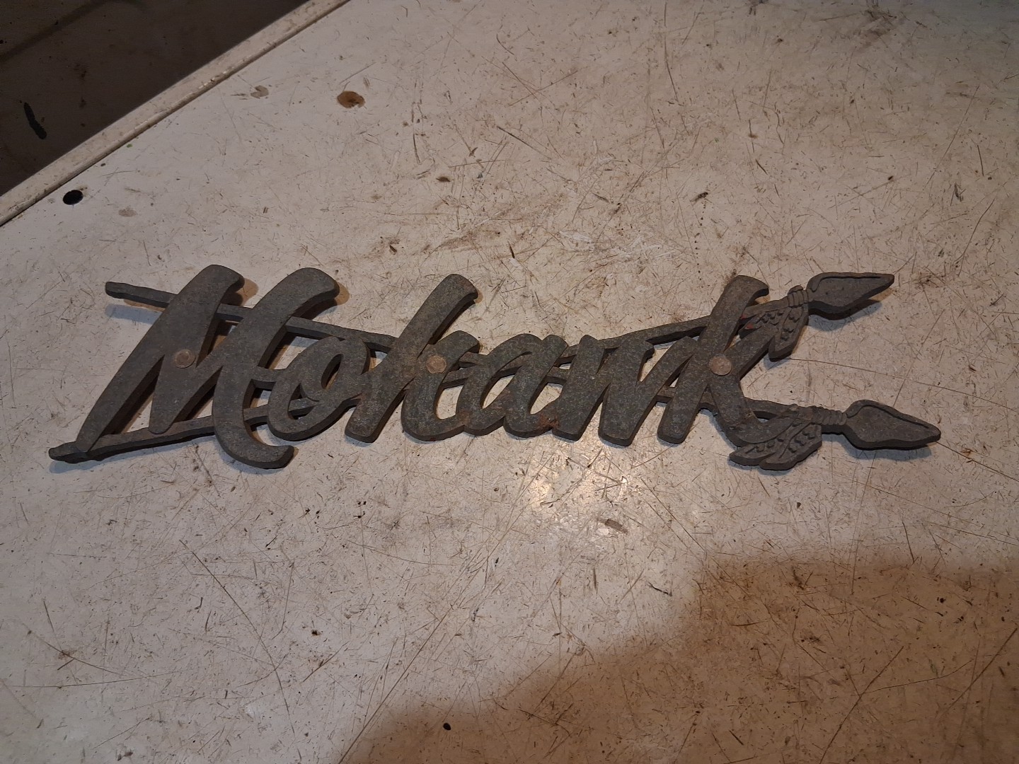 Rare Vintage Mohawk Boat Aluminum Badge Emblem Logo Script Nameplate 50’s-70’s ? Rare Vintage Mohawk Boat Aluminum Badge Emblem Logo Script Nameplate 50’s-70’s ?