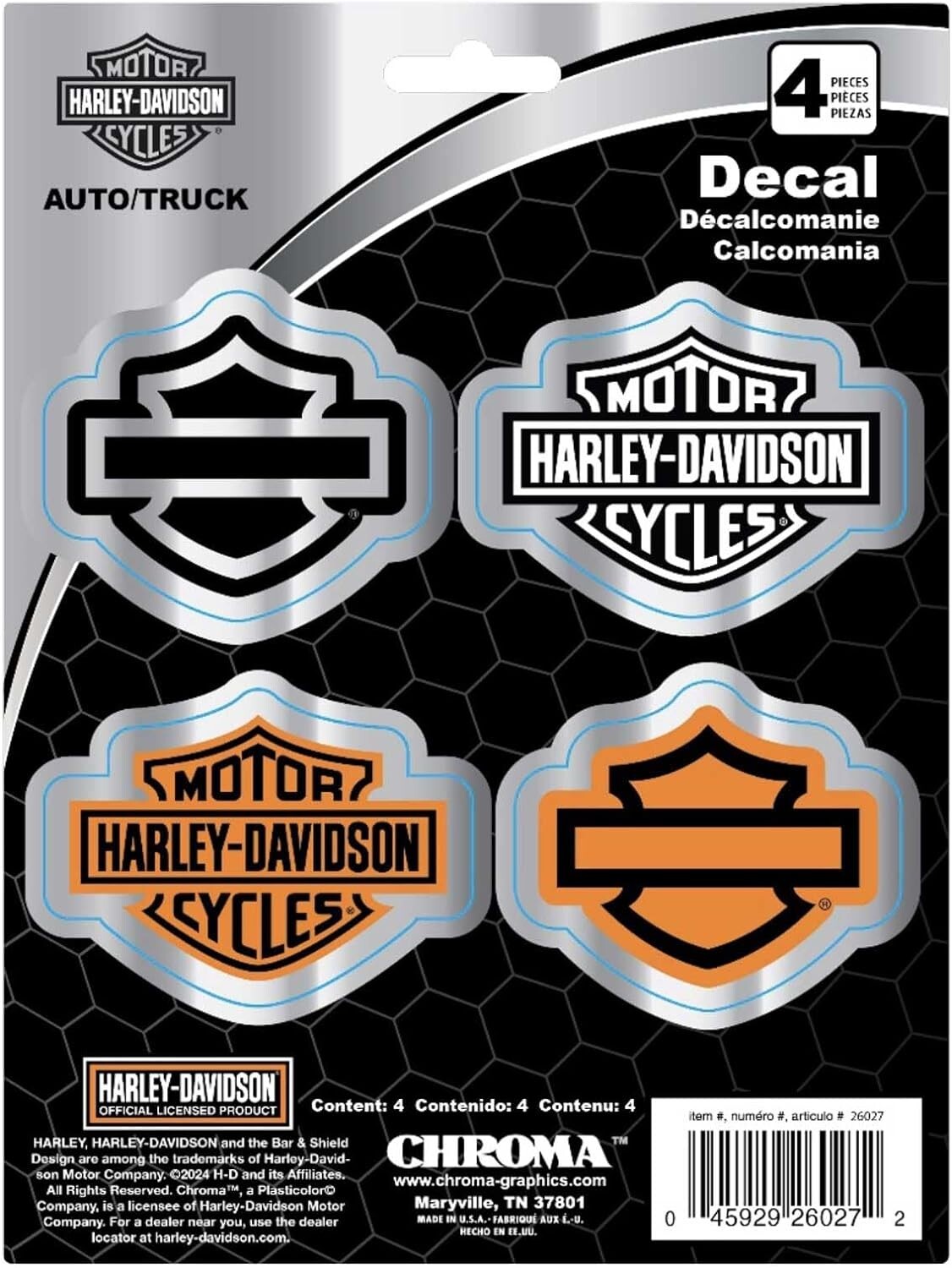 Harley-Davidson Chrome Bar and Shield Decals - 3 Harley-Davidson Chrome Bar and Shield Decals - 3