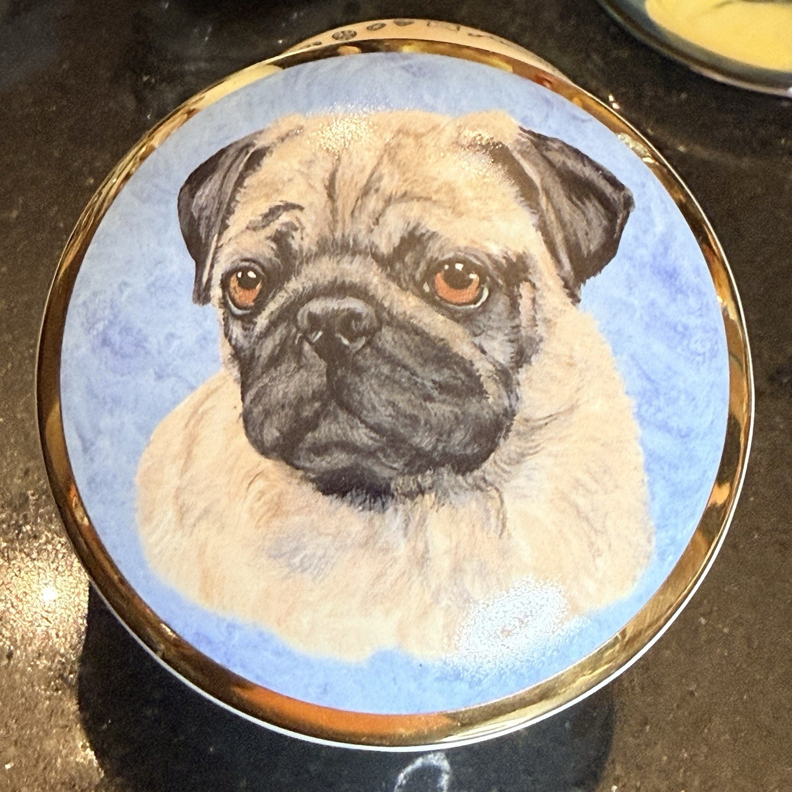 Pug Trinket Box Merry Scotland Designs Hand Painted Ceramic  3.25