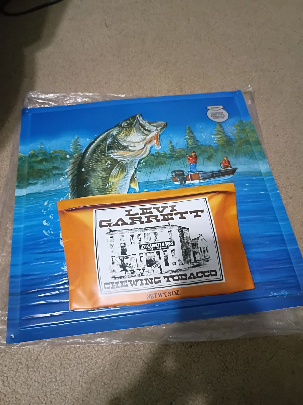 Vintage Levi Garrett 18”x18” 3D Fishing Sign Used Nice See Pics Rare