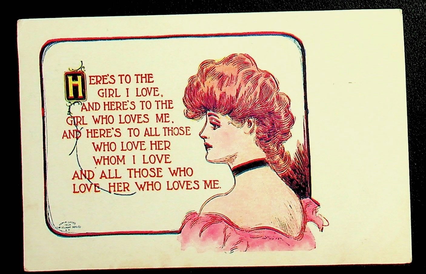 Early 1900\'s Here\'s To The Girl I Love Romantic Greeting Postcard -V-97 Early 1900\'s Here\'s To The Girl I Love Romantic Greeting Postcard -V-97
