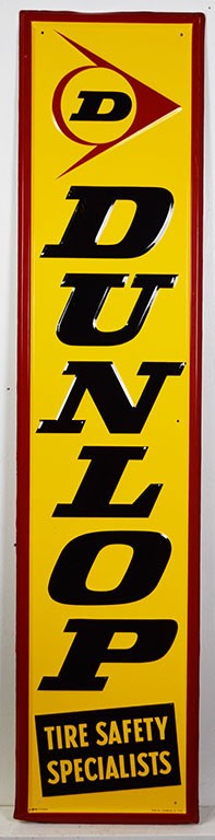 Dunlop Tires Embossed Vertical Metal Sign Self Framed 1976 - 59.5 Inches Tall Dunlop Tires Embossed Vertical Metal Sign Self Framed 1976 - 59.5 Inches Tall