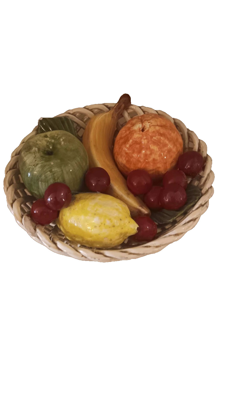 Vtg Bassano Italian Ceramic Fruit Bowl Mid-Century Basket Weave 9.5” Centerpiece