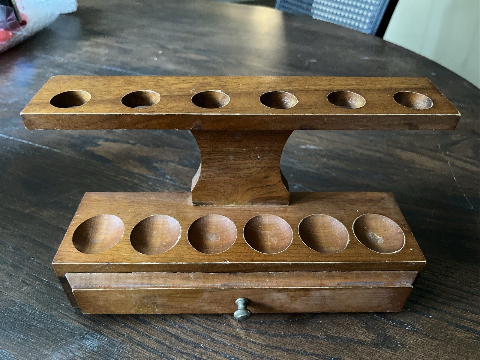 Vintage 6 Pipe In Line Wooden Pipe Rack Holder Stand Display.