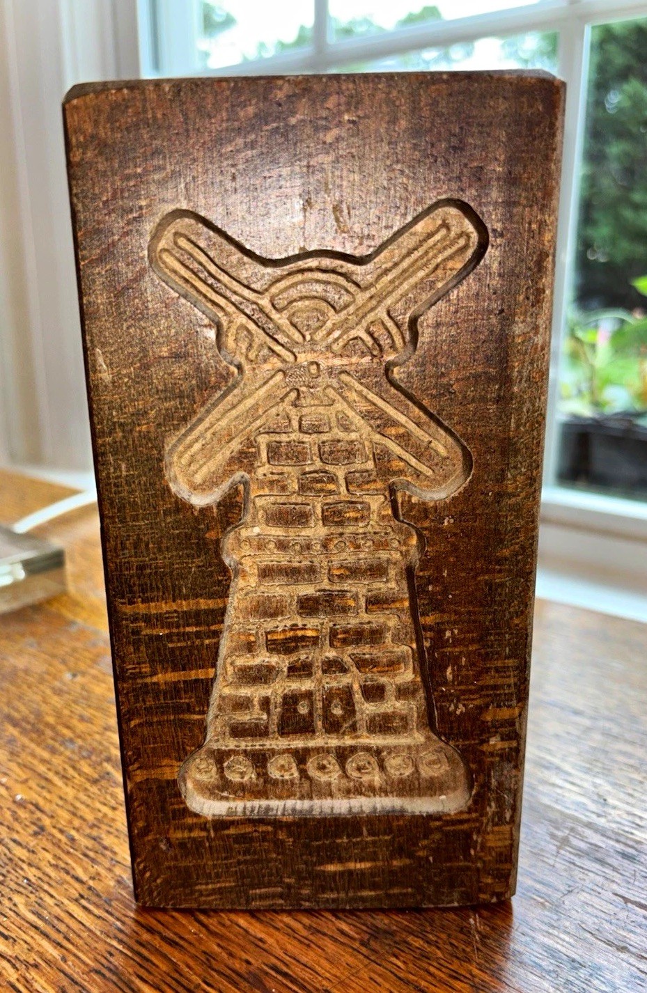 Vintage Hand Carved Wood Windmill Speculaas Cookie Mold Stamp Wall Hanging Decor Vintage Hand Carved Wood Windmill Speculaas Cookie Mold Stamp Wall Hanging Decor