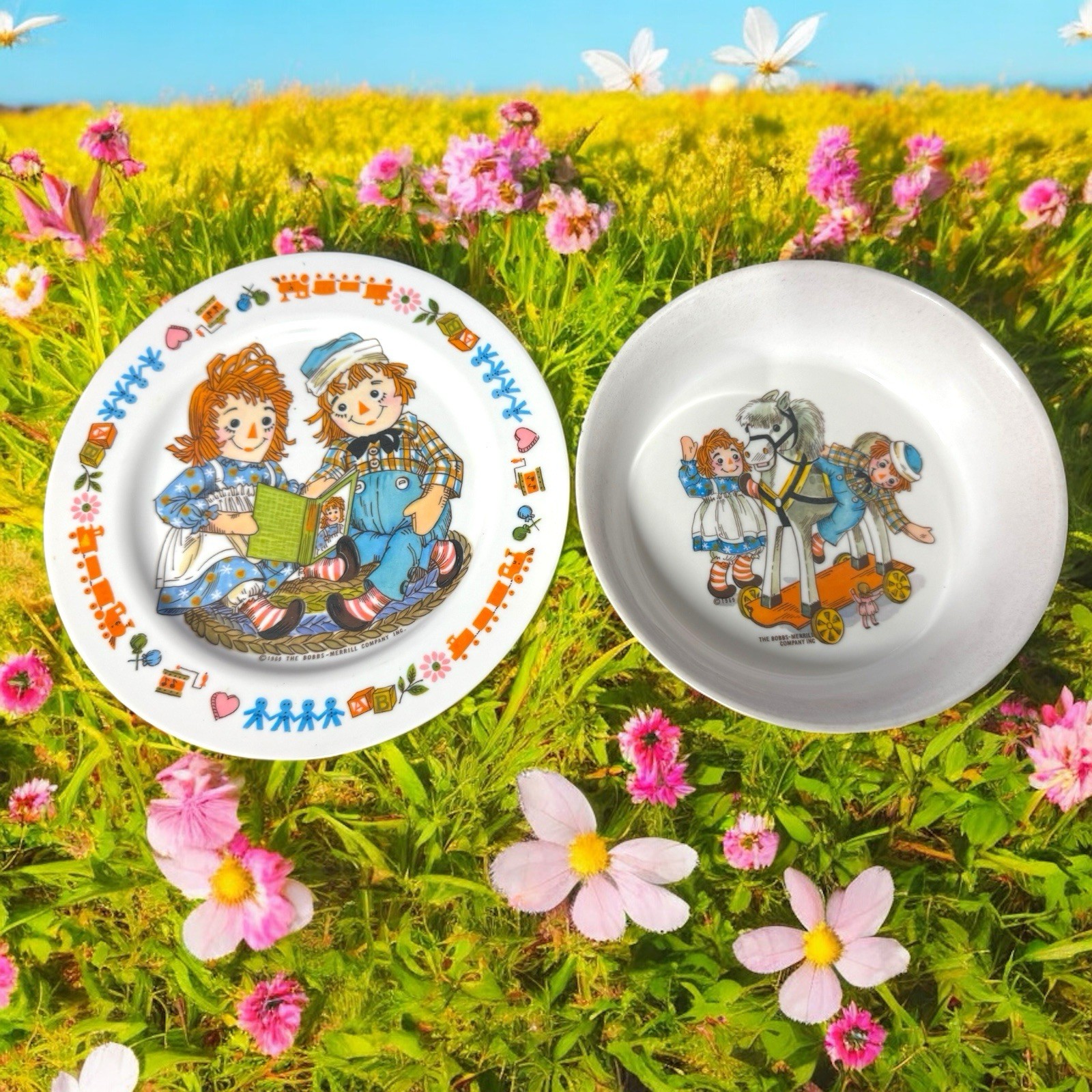 VTG Oneida Raggedy Ann & Andy Melamine 1969 Plate Bowl Set Deluxe See Pics