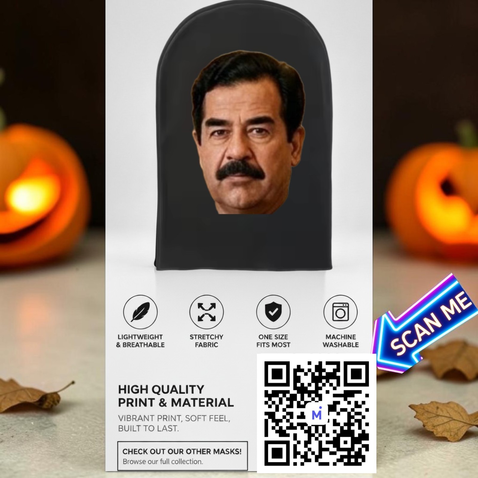 Saddam Hussein Halloween Mesh Mask Cosplay Costume Iraqi Halloween Party Novelty