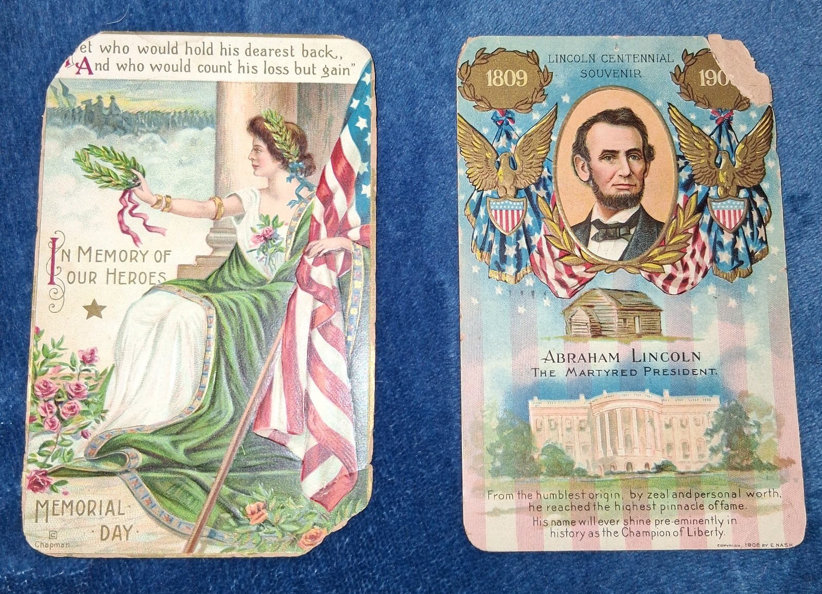 Lot of 2 Antique Patriotic Postcards 1909 Abraham Lincoln Memorial Day Lot of 2 Antique Patriotic Postcards 1909 Abraham Lincoln Memorial Day