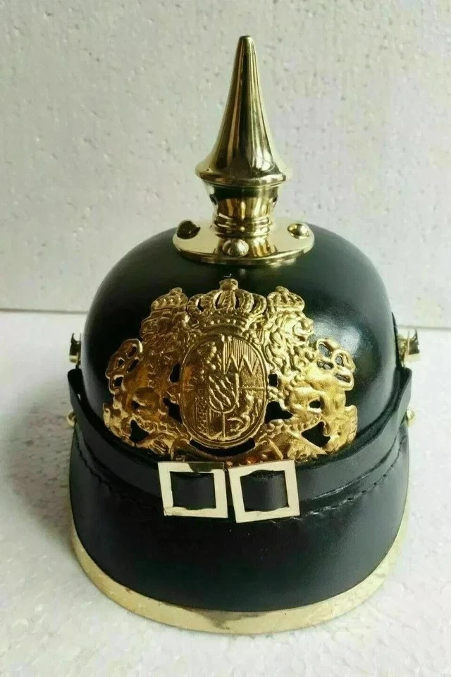 Imperial Bavarian Pickelhaube Helmet WWI Leather Brass Replica Wearable Collecti