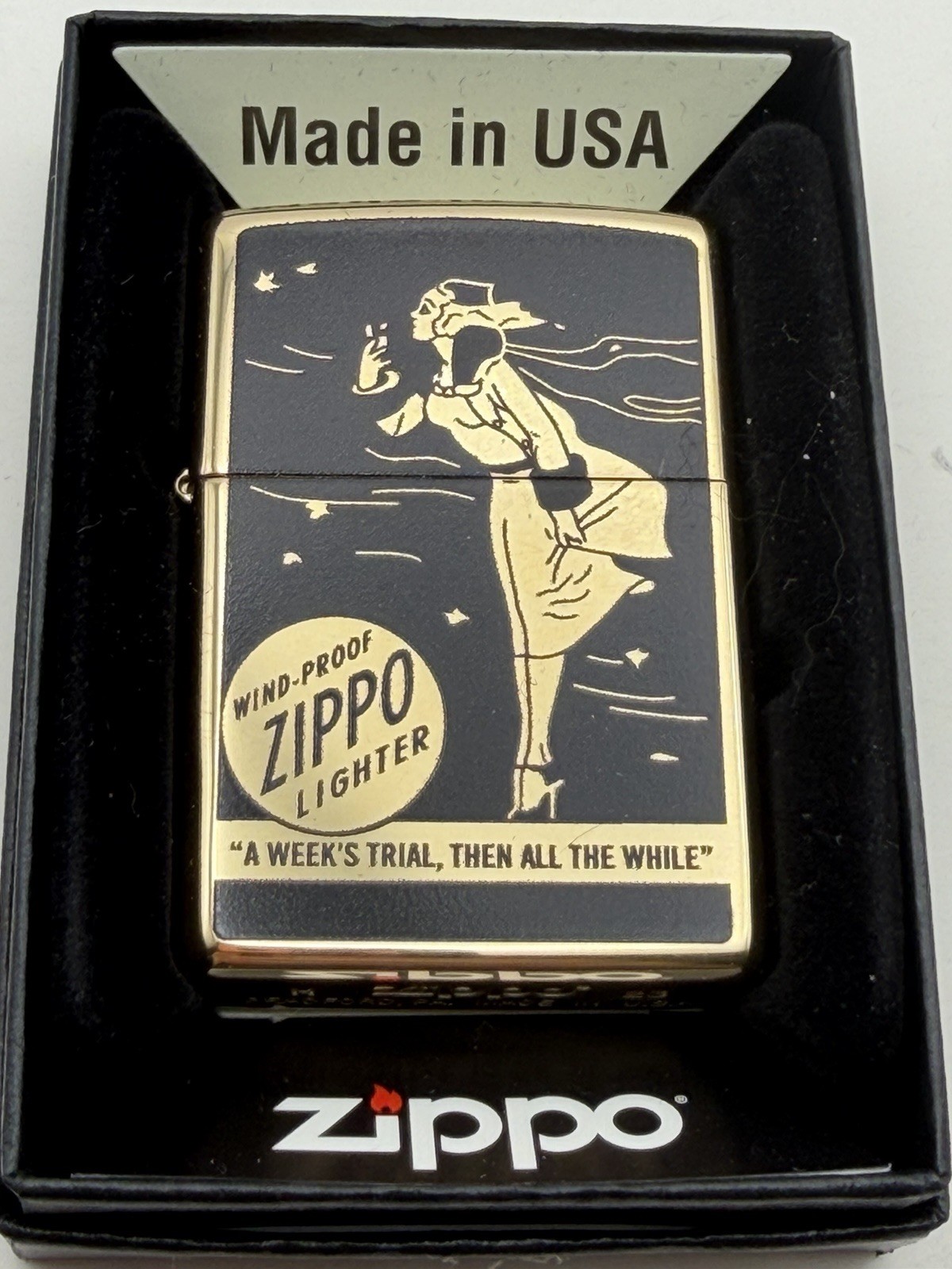 Black Windy Girl High Polish Brass Zippo Lighter New