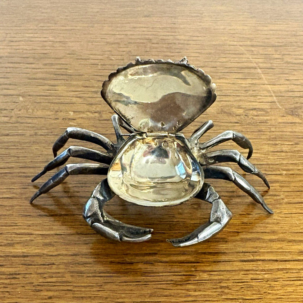 Vintage Spanish Silver Plated Figural Crab Hinged Trinket Box 192g Spain Vintage Spanish Silver Plated Figural Crab Hinged Trinket Box 192g Spain