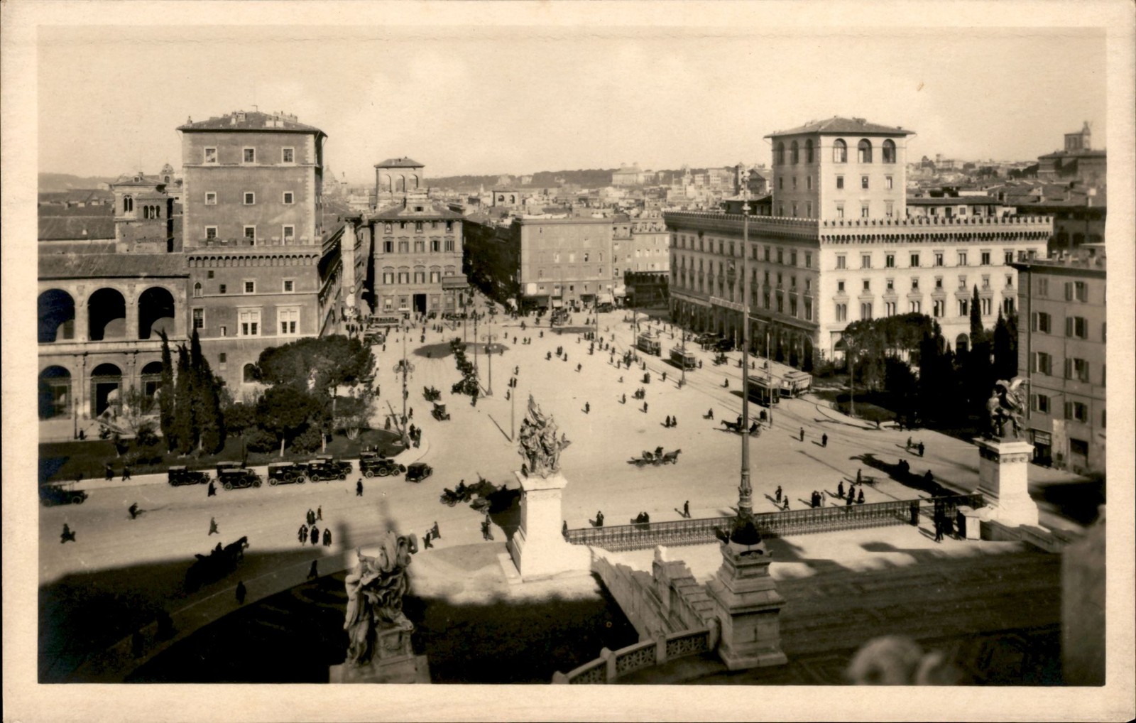 Rome Italy Piazza Venezia RPPC Vintage Real Photo Postcard 1920s Trams