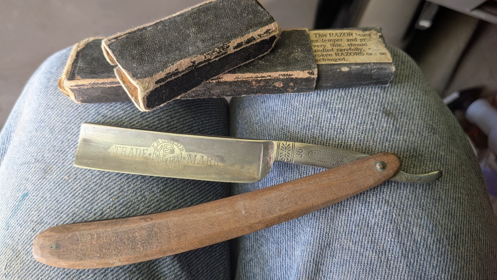Vintage Krusius Brothers KB Extra 36 Straight Razor Solingen Germany with...