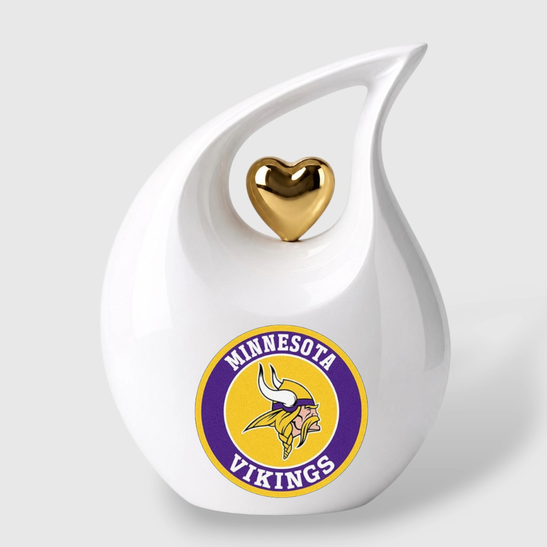 Large Metal Cremation Urn for Human Ashes Adult Minnesota Vikings Teardrop 10 In Large Metal Cremation Urn for Human Ashes Adult Minnesota Vikings Teardrop 10 In