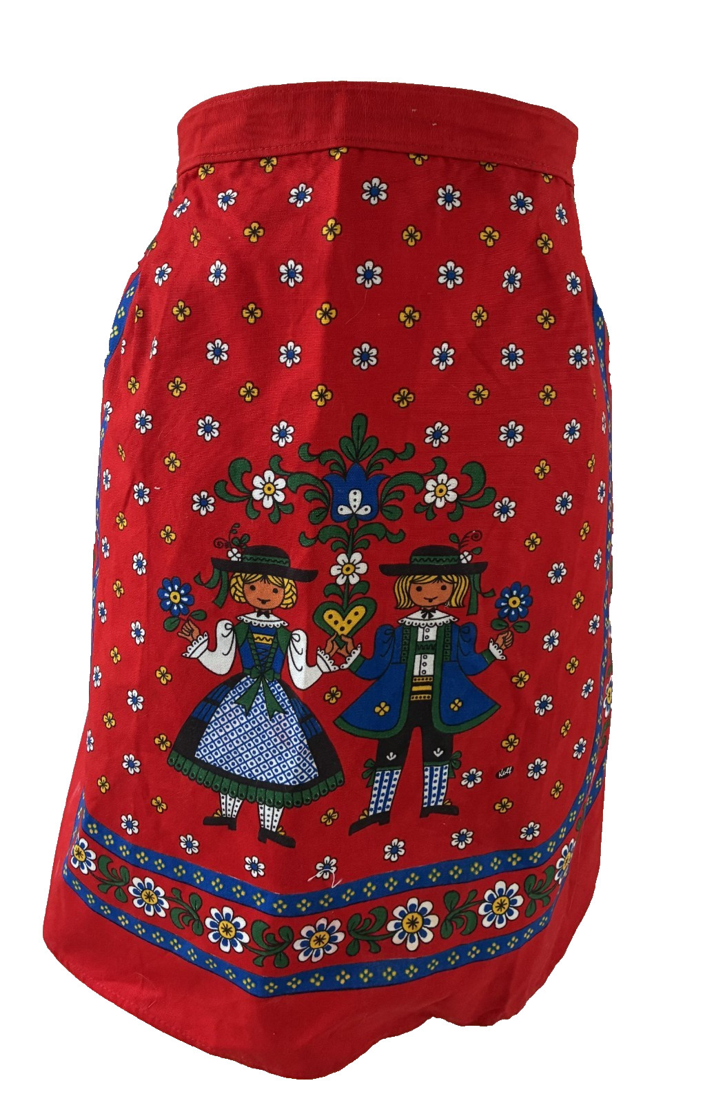 Vintage 1967's Kolf Austria Folk Art Red & Navy Cotton Half Apron Unused Bright