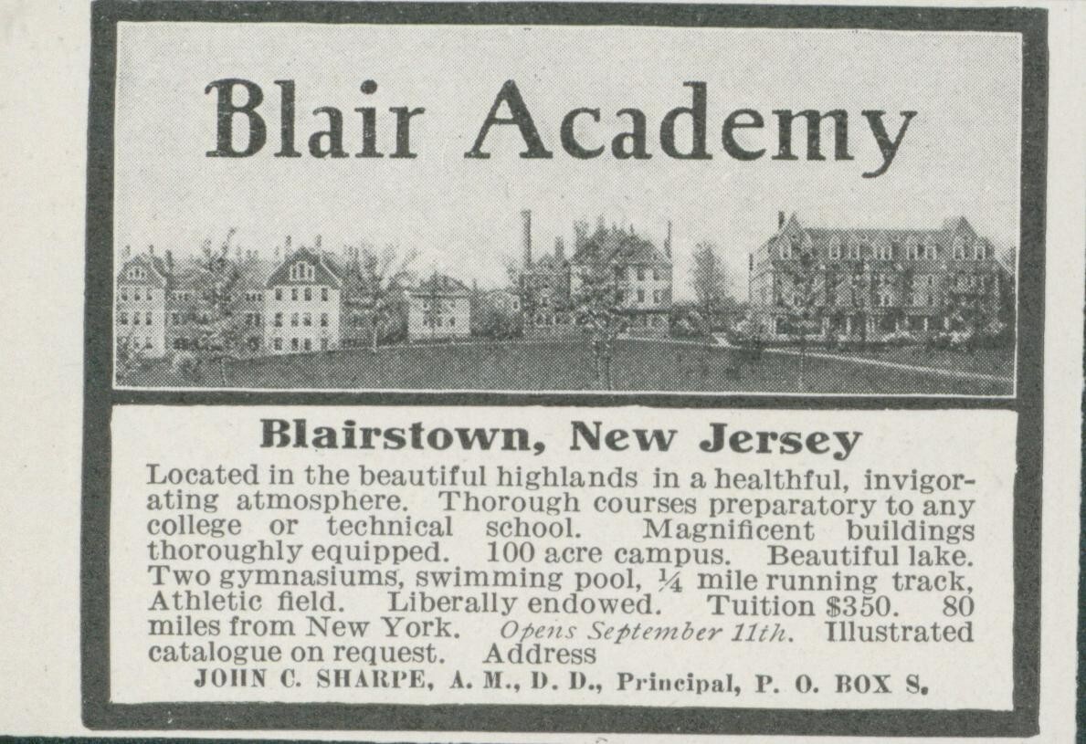 1912 Blair Academy Blairstown NJ John Sharpe New Jersey Vtg Print Ad CO4