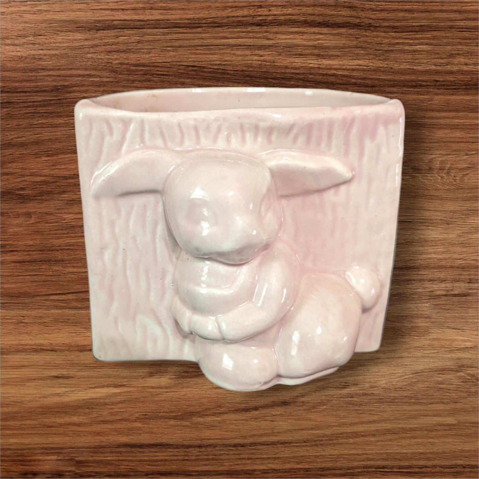 Pink Ceramic Bunny Planter Or Utensil Holder With Textured Design Easter 5\ Pink Ceramic Bunny Planter Or Utensil Holder With Textured Design Easter 5\