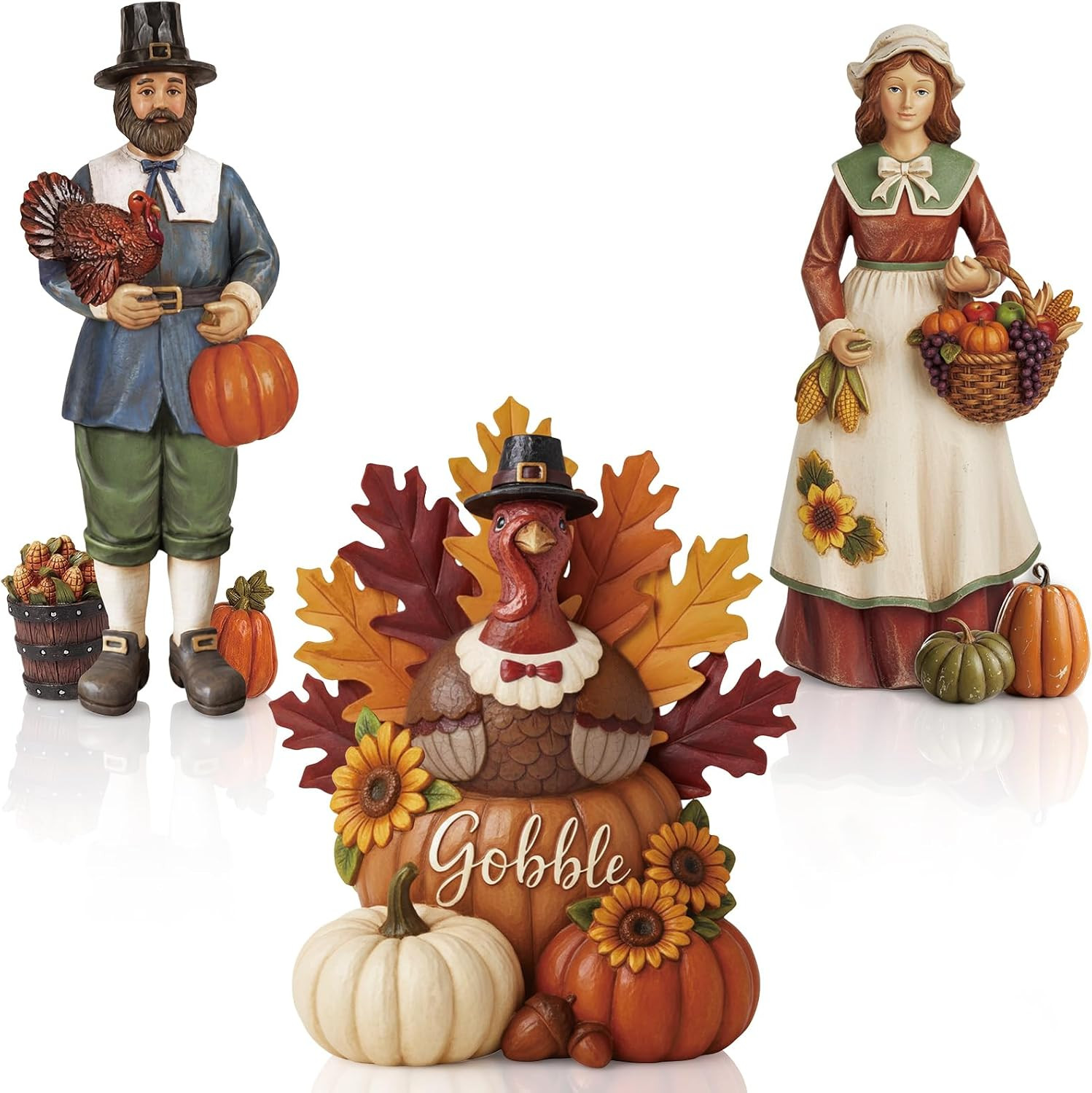 3 Pcs Fall Thanksgiving Figurine Resin Turkey Pilgrims Table Decor 3 Pcs Fall Thanksgiving Figurine Resin Turkey Pilgrims Table Decor