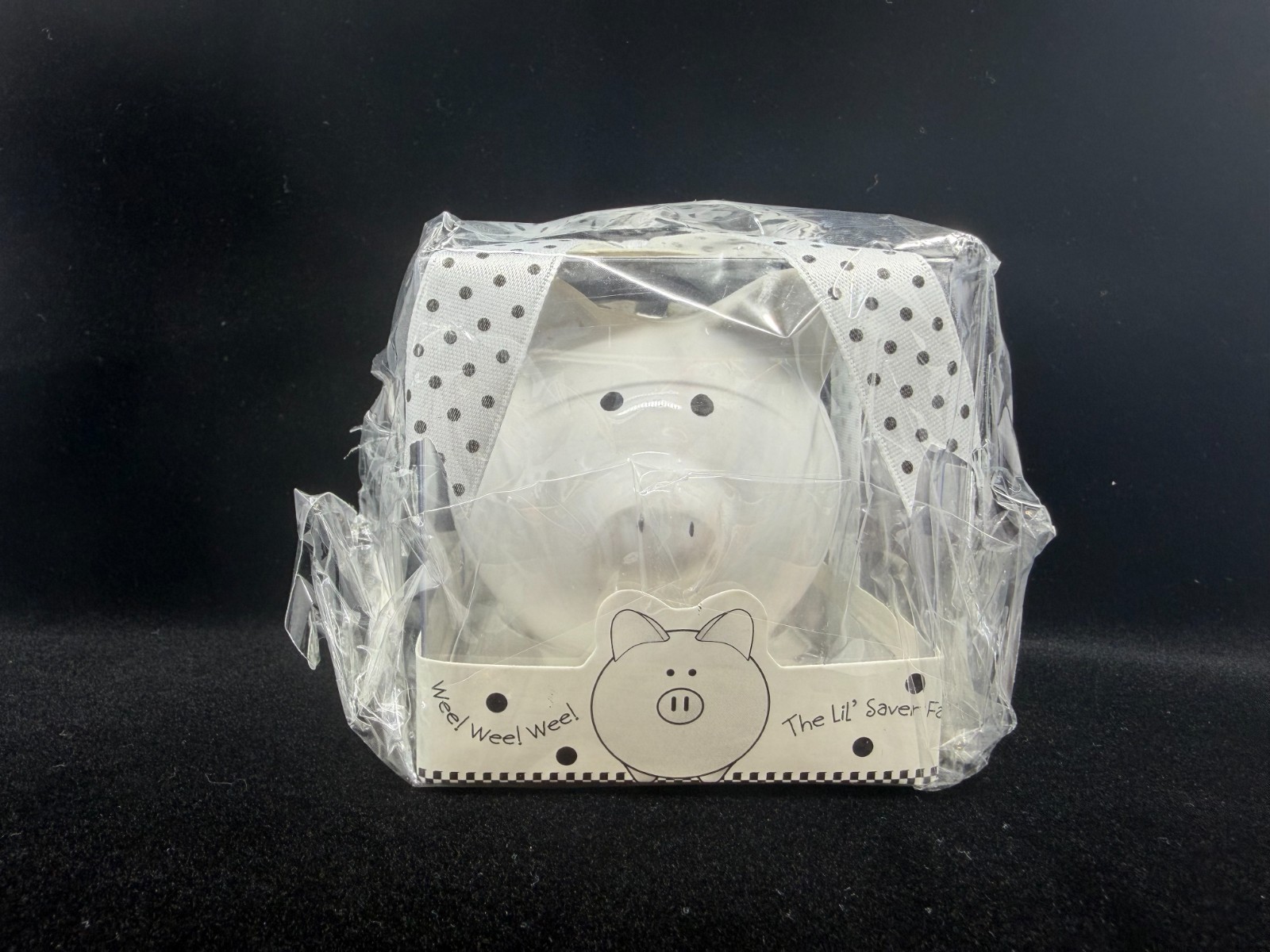 mall White Ceramic Piggy Bank with Black Polka Dot Ribbon - Cute Coin Bank