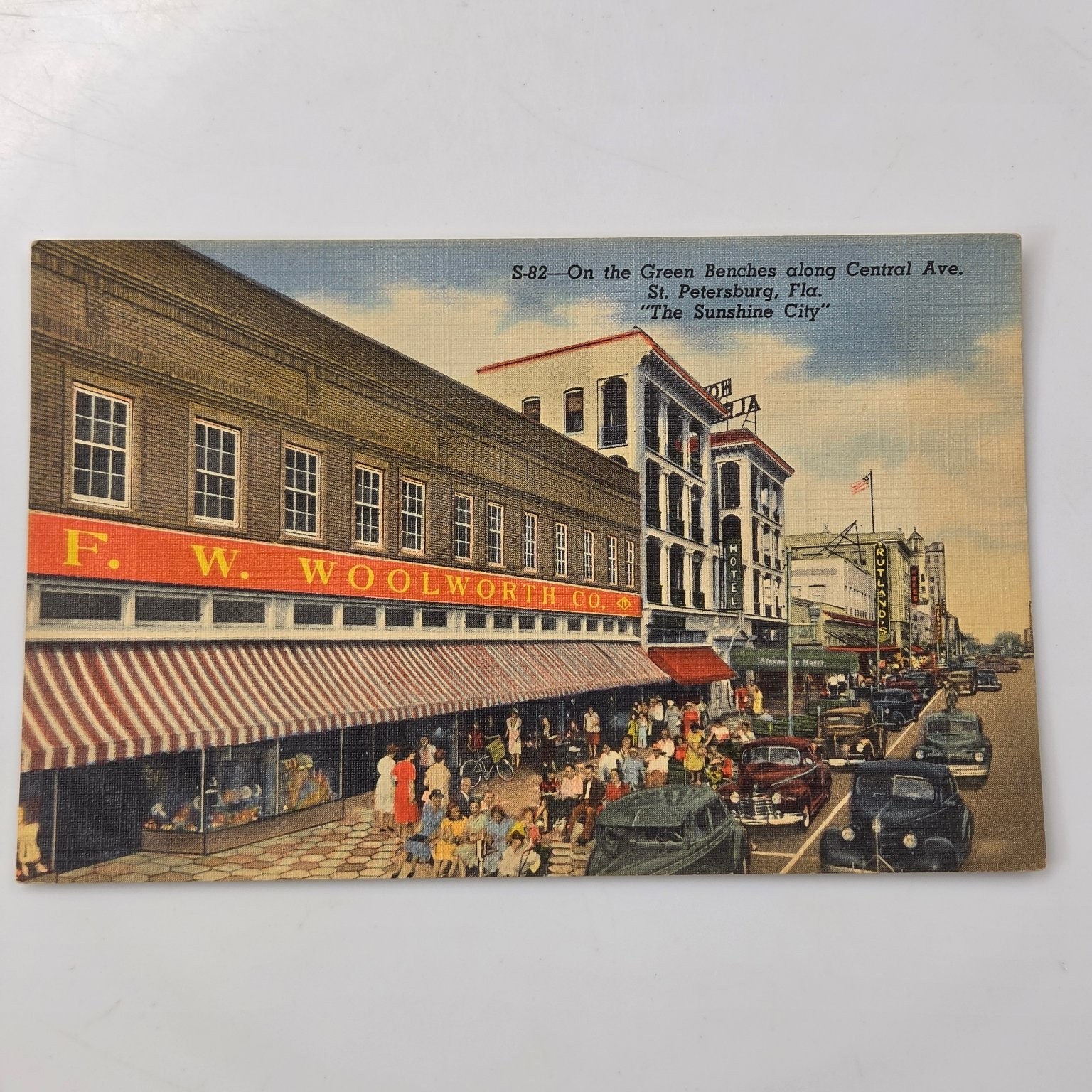 Vintage F. W. Woolworth Co. St. Petersburg, FL Green Benches Postcard Vintage F. W. Woolworth Co. St. Petersburg, FL Green Benches Postcard