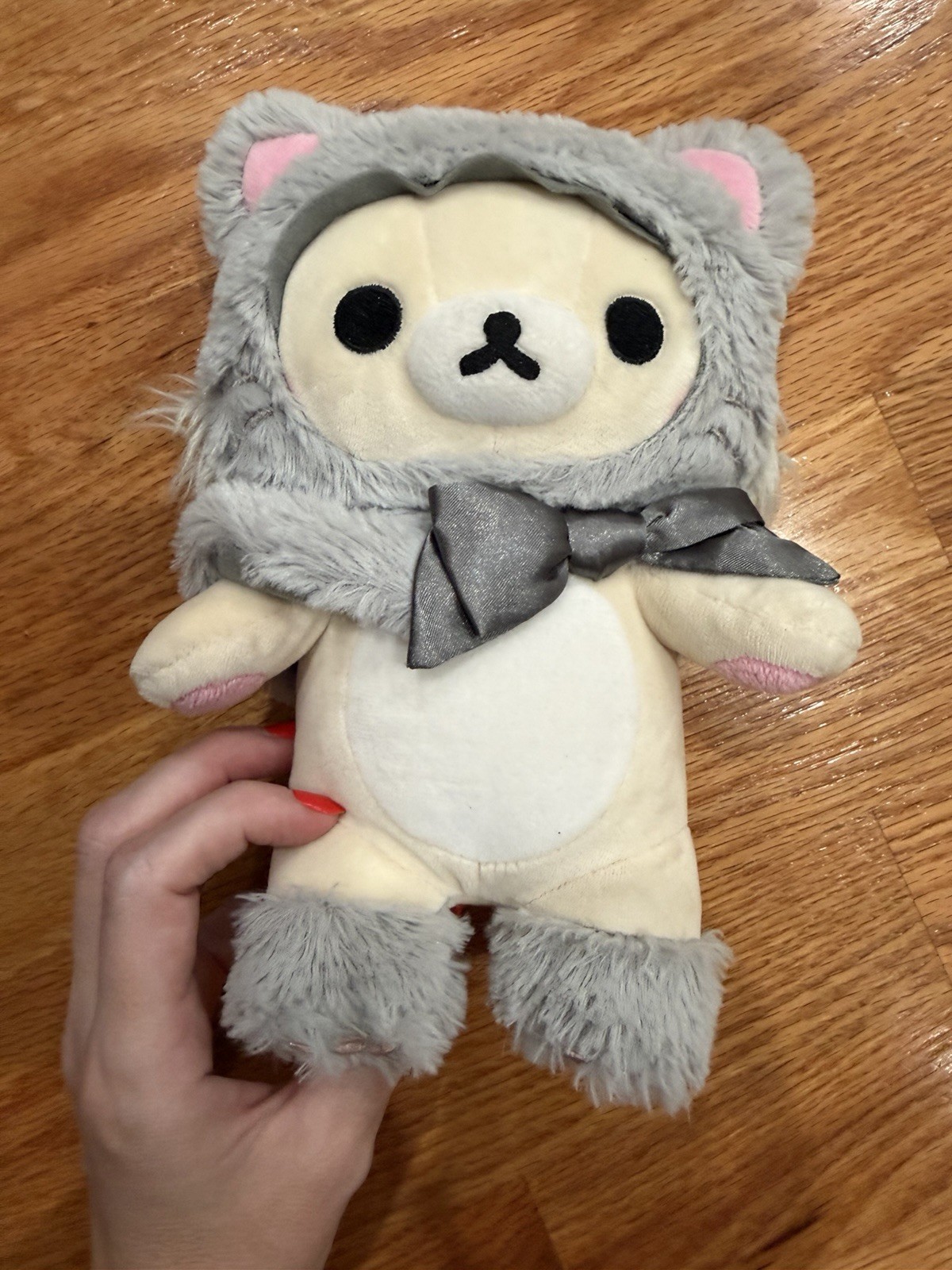 Rare San-X korilakkuma gray cat plushie with bow