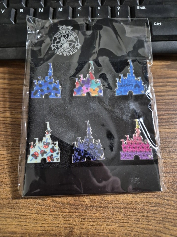 Disney Parks Set Of 6 Castle Icon Pins- Mickey Mouse Theme, Disney Franchise NIP