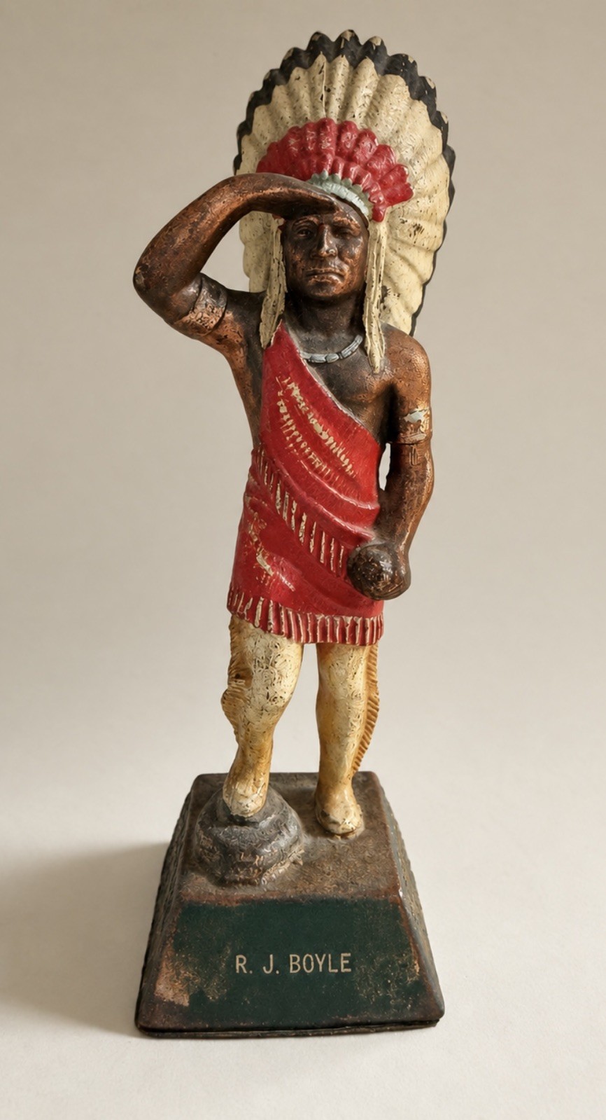 Vintage Evans Cigar Store Indian Figural Table Lighter Painted Metal. Americana 