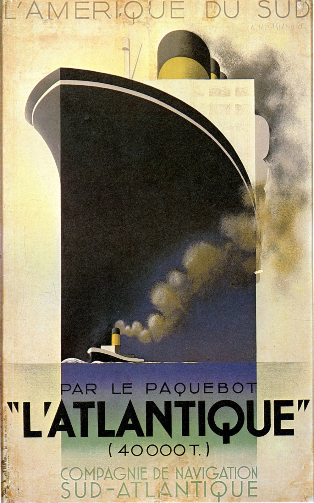 Vintage 1930s 'L'Atlantique' Art Deco Poster by Cassandre 🌊 24x36” Vintage 1930s 'L'Atlantique' Art Deco Poster by Cassandre 🌊 24x36”