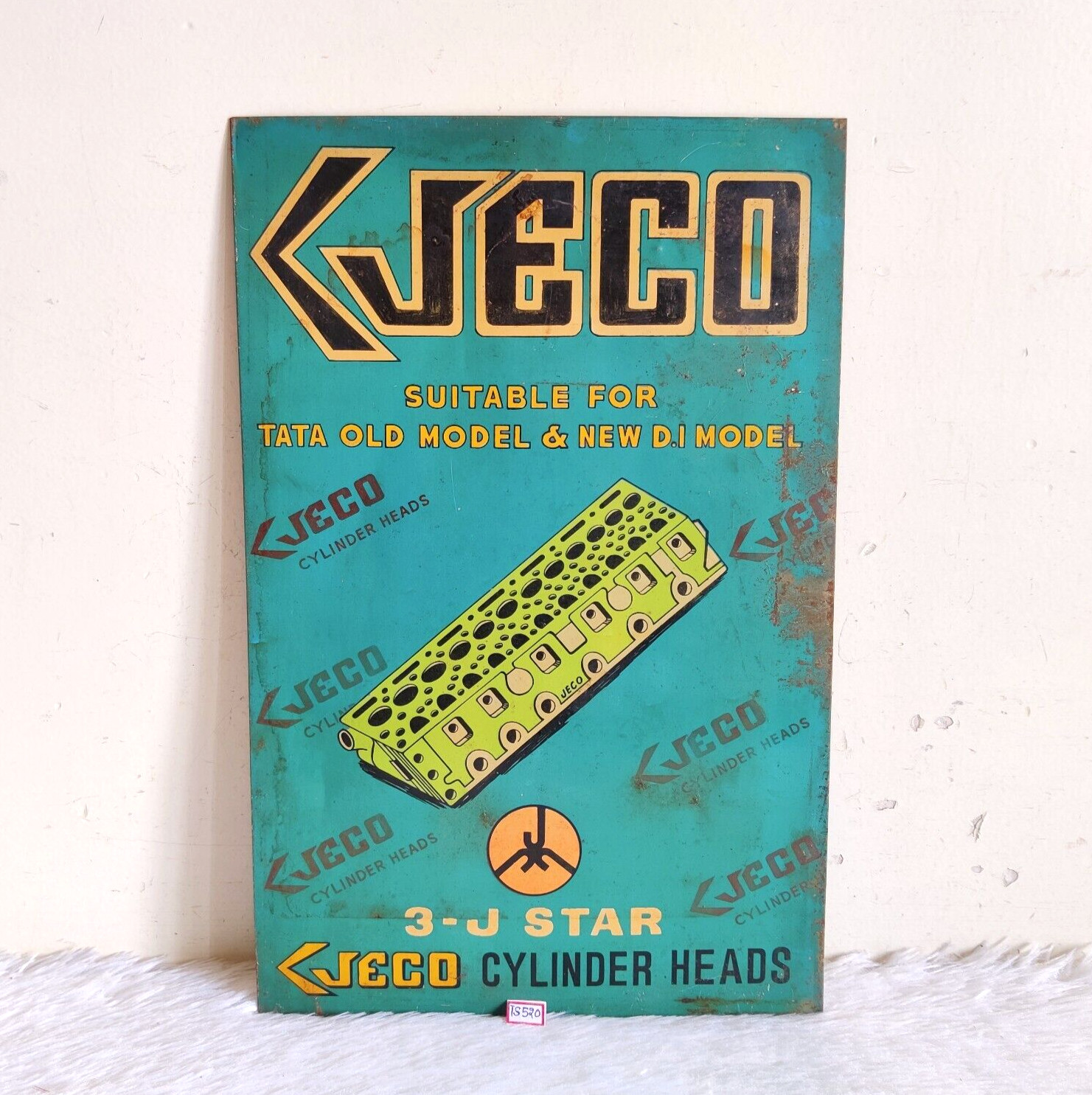 Vintage 3-J Star JECO Cylinder Heads Advertising Tin Sign Board Automobile TS520