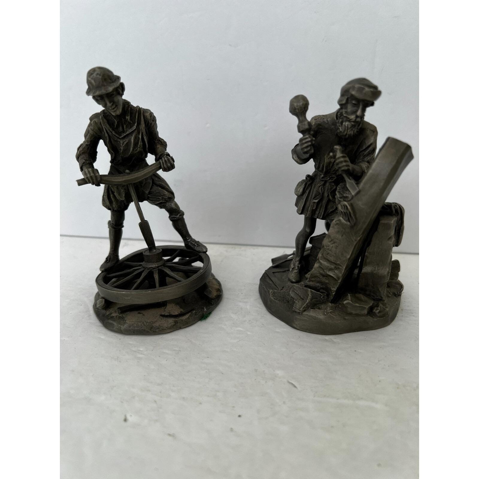 Franklin Mint 1978 Pewter Figurines Wheelwright and Stonemason Set of 2 Vintage Franklin Mint 1978 Pewter Figurines Wheelwright and Stonemason Set of 2 Vintage