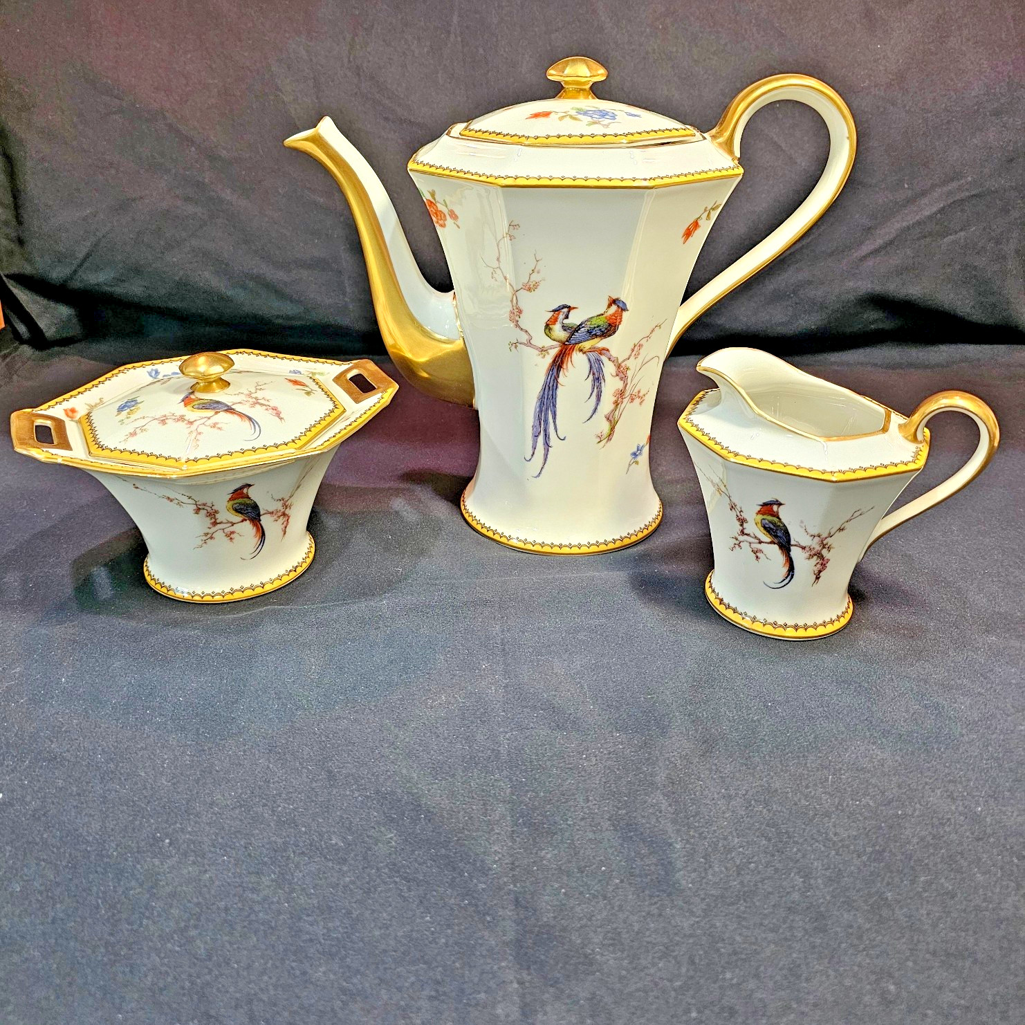 Theodare Haviland Limoges France Coffee Pot  Set 1903-1921 Bird of Paradise RARE