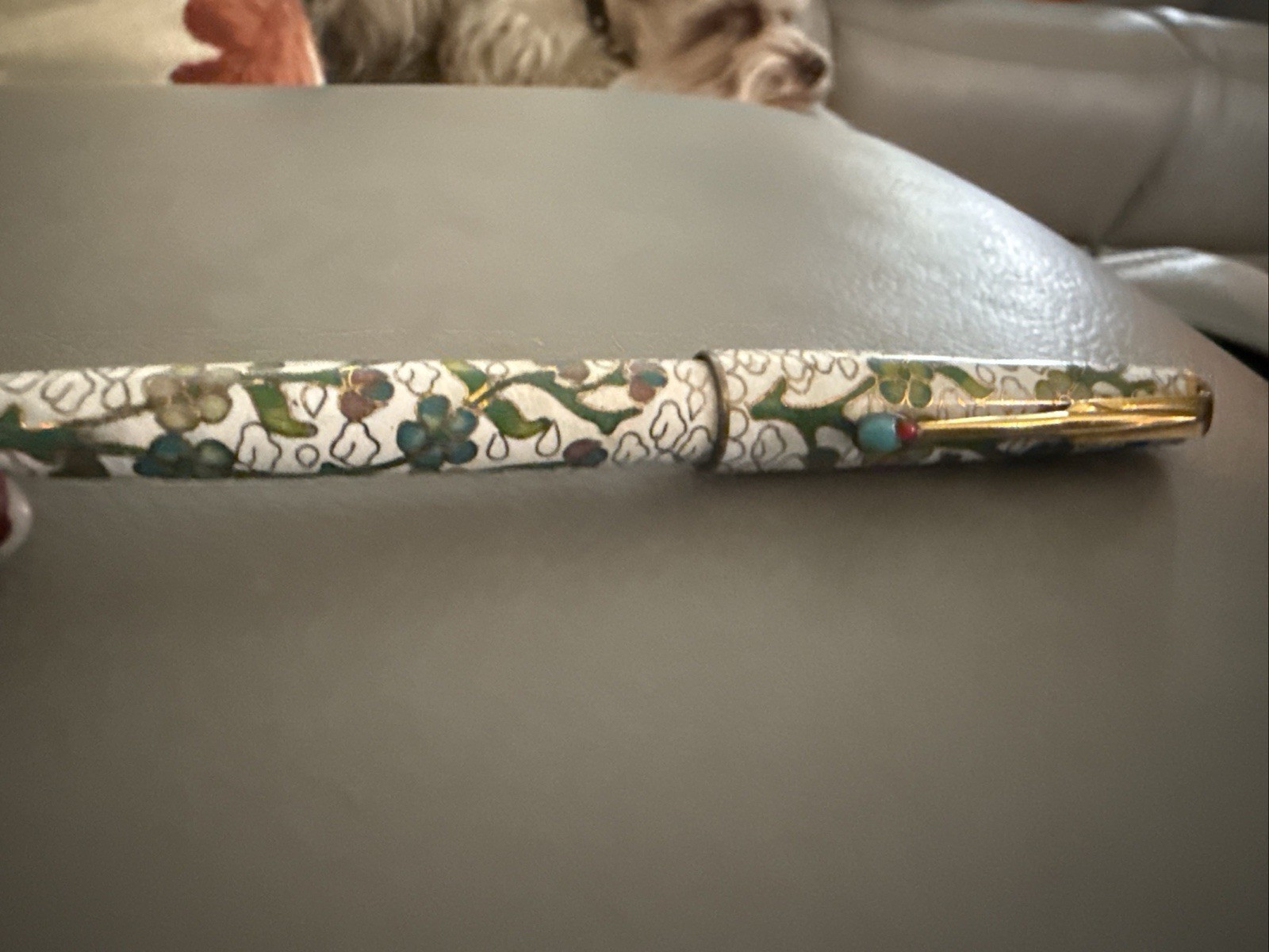 Vintage Cloisonné Pen With 2 Stones Of Turquoise 1 Sm Red 1 Larger Traditional