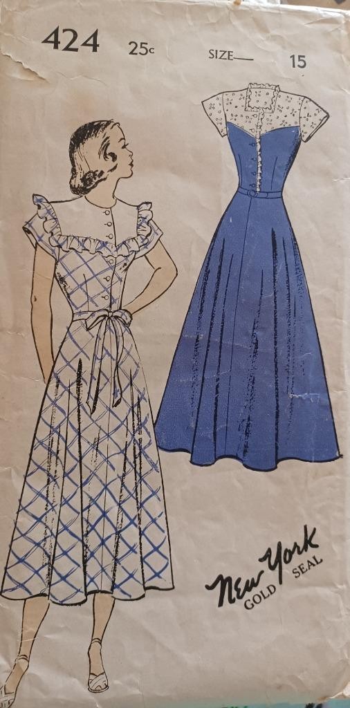 VTG  New York Pattern 424 for Dress SZ 15 Bust 33