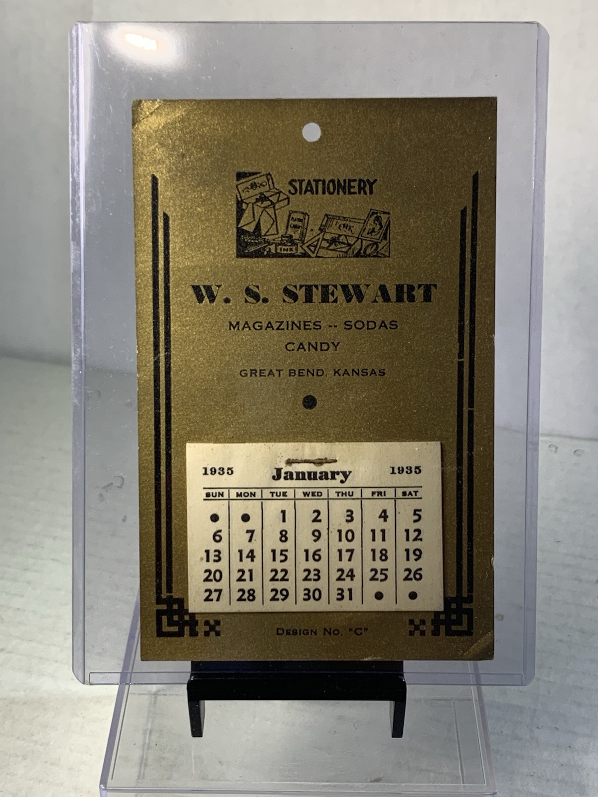 Vintage 1930’s Great Bend Kansas W.S. Stewart General Store Small Wall Calendar 