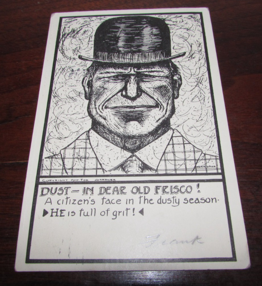 Antique 1907 Postcard Cartoon San Francisco California Woodblock Gardner