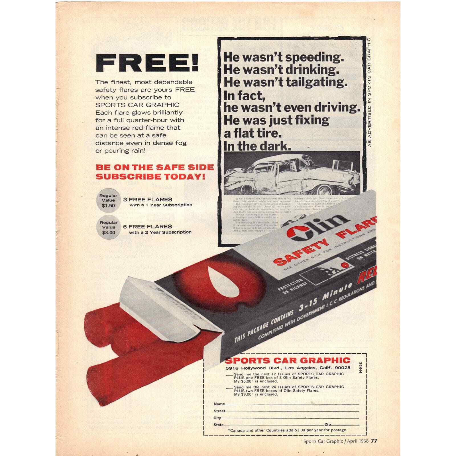Vintage 1968 Print Ad for Olin Safety Flares