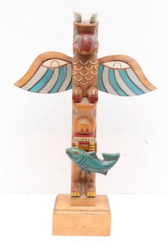 VTG Northwest Coast Native American Hand Carved Wood Totem Pole 14