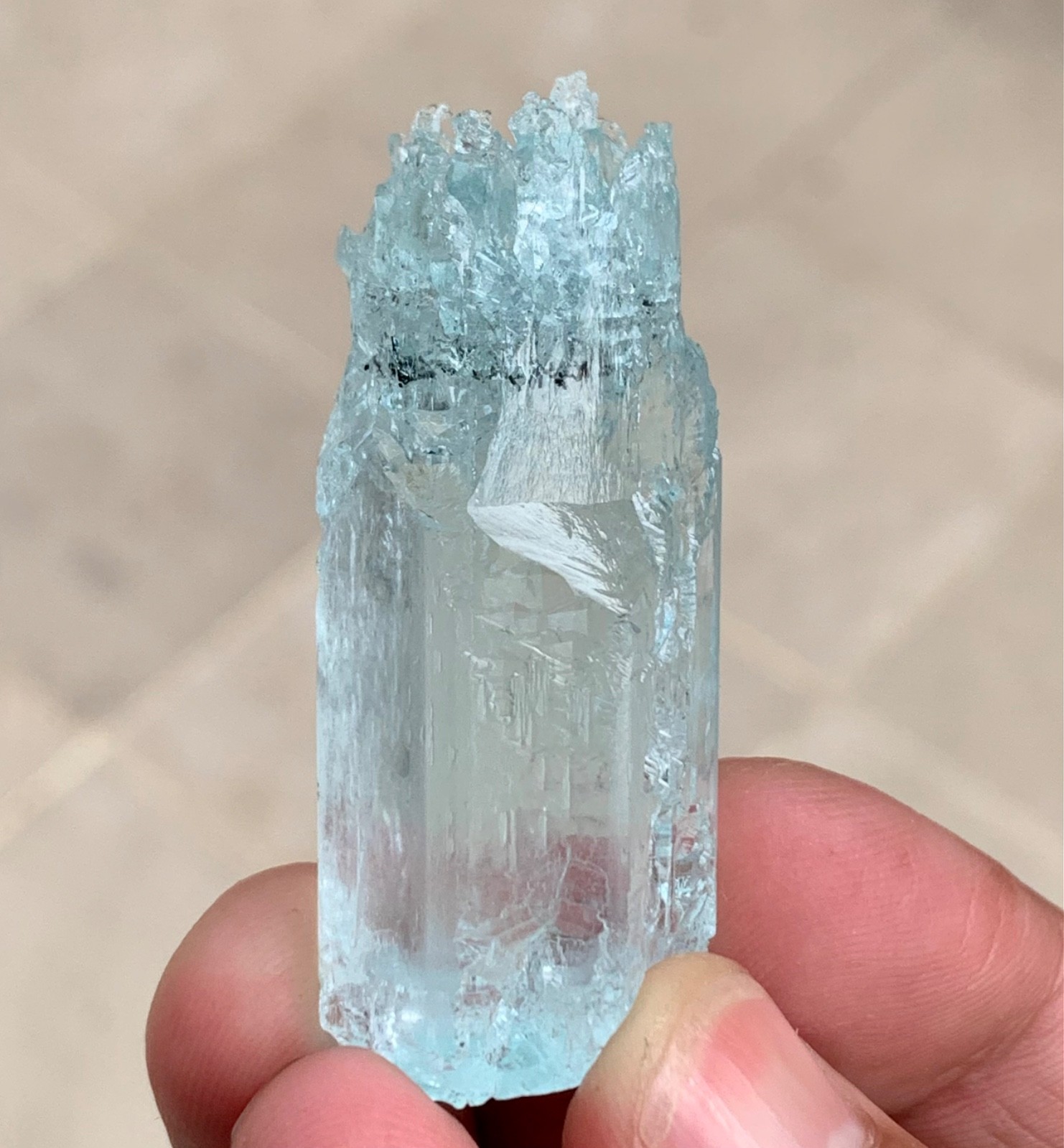 Etched Natural Aquamarine Crystal Having Lovely Patterns From Pakistan