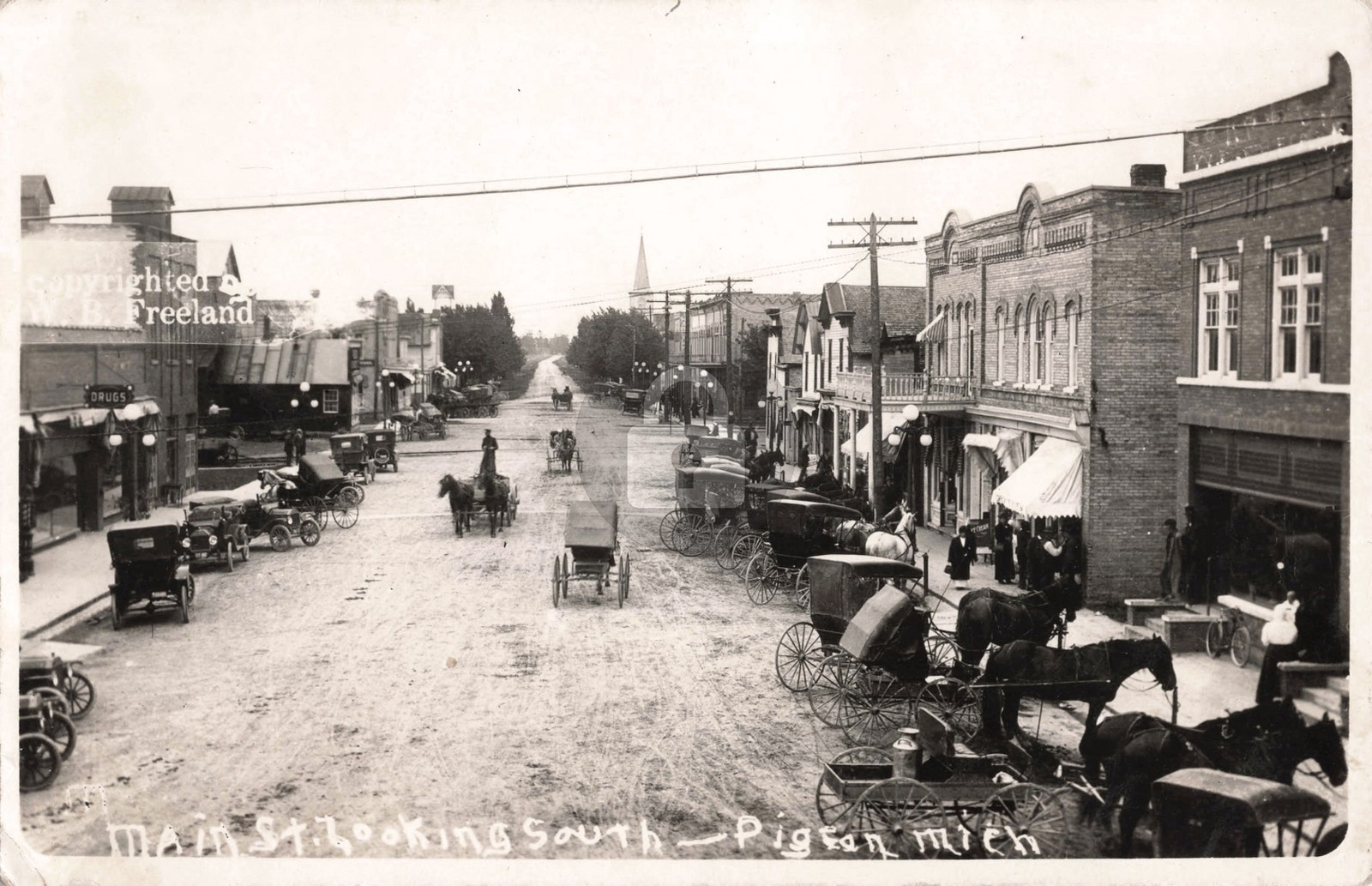 Street View Main St. Looking S., Pigeon MI Michigan RPPC Photo Postcard COPY