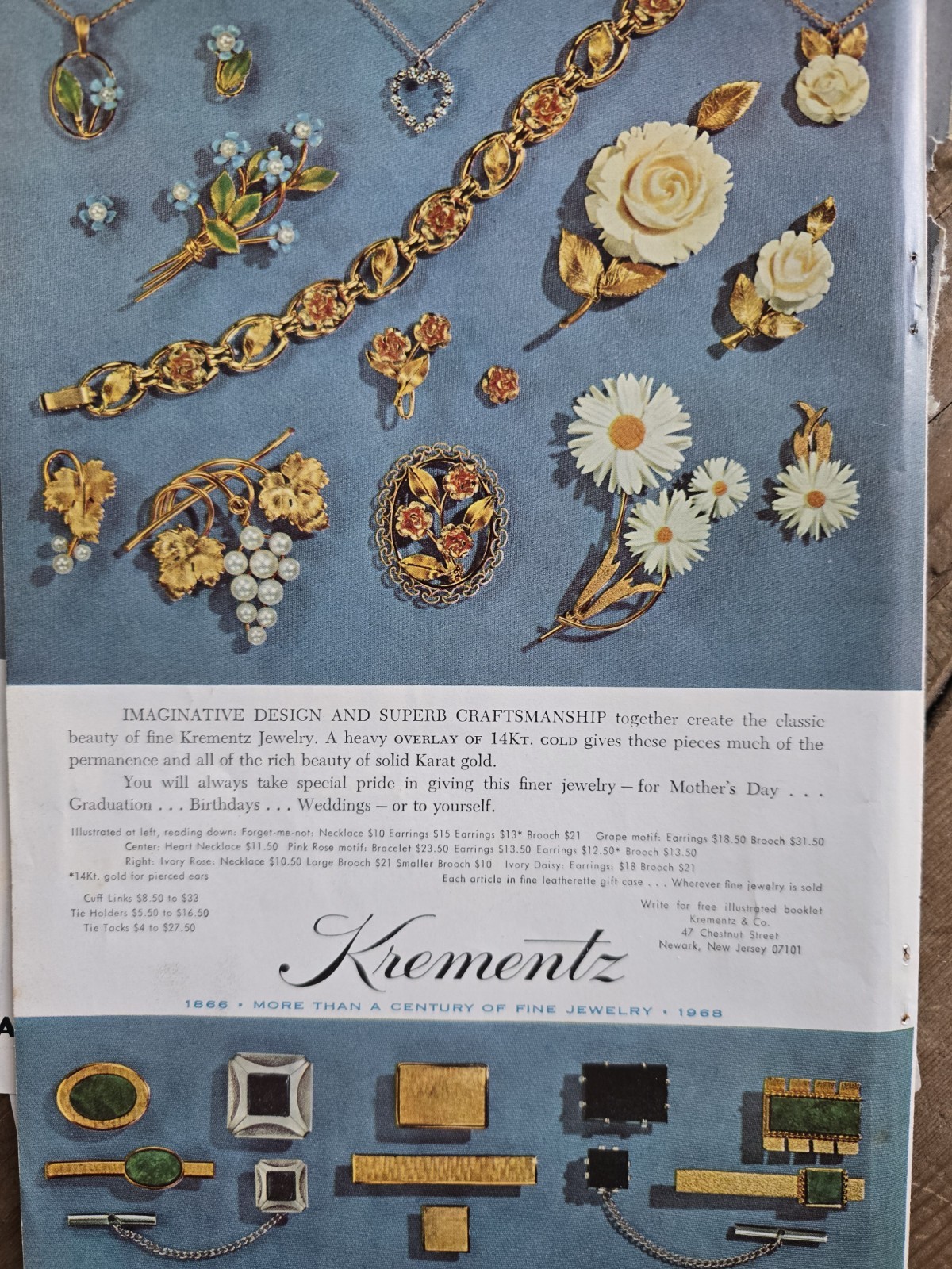 1968 Krementz Jewelry bracelet necklace pins cufflinks vintage addpin