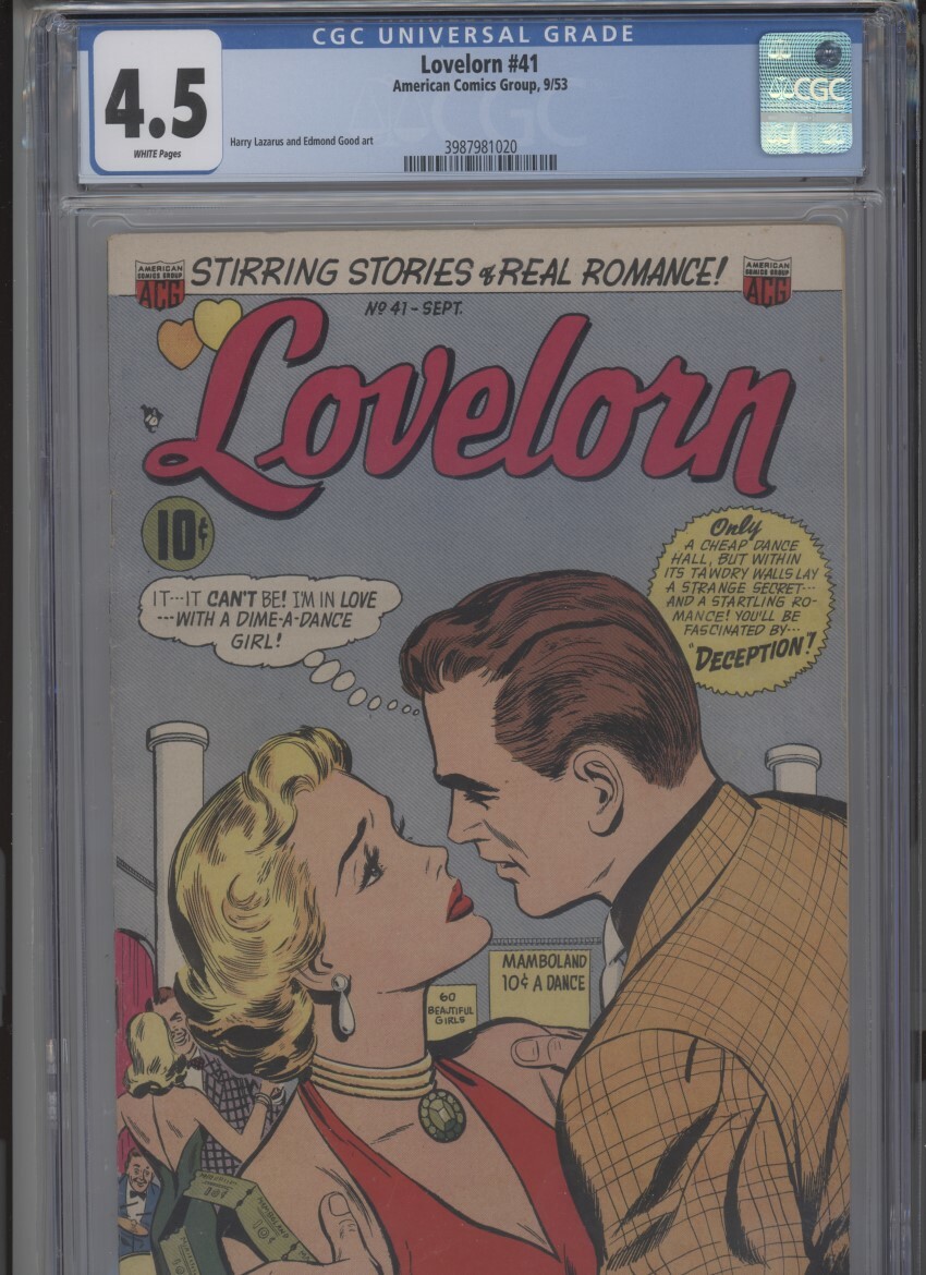 LOVELORN #41 SOLID GRADE CGC LAZANO AND GOOD ART WHITE PAGES ACG 