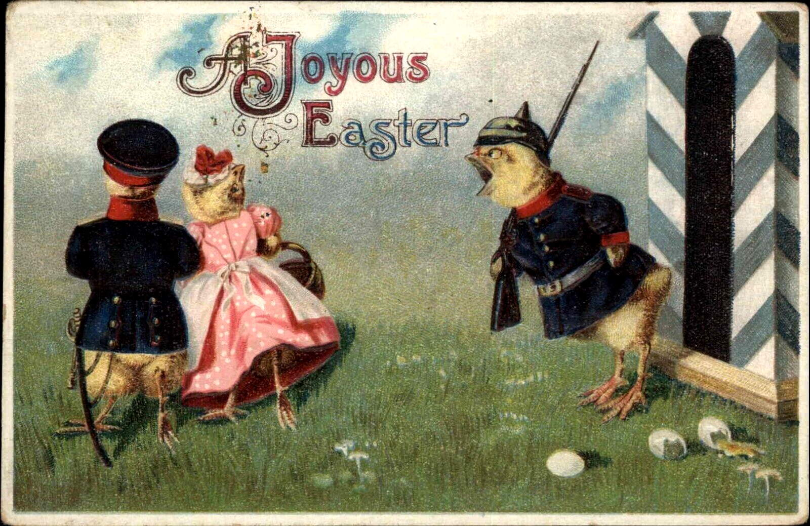 Romantic~Dressed~Soldier Chicks~Guard House~Anthropomorphic Easter Postcard~k831 Romantic~Dressed~Soldier Chicks~Guard House~Anthropomorphic Easter Postcard~k831