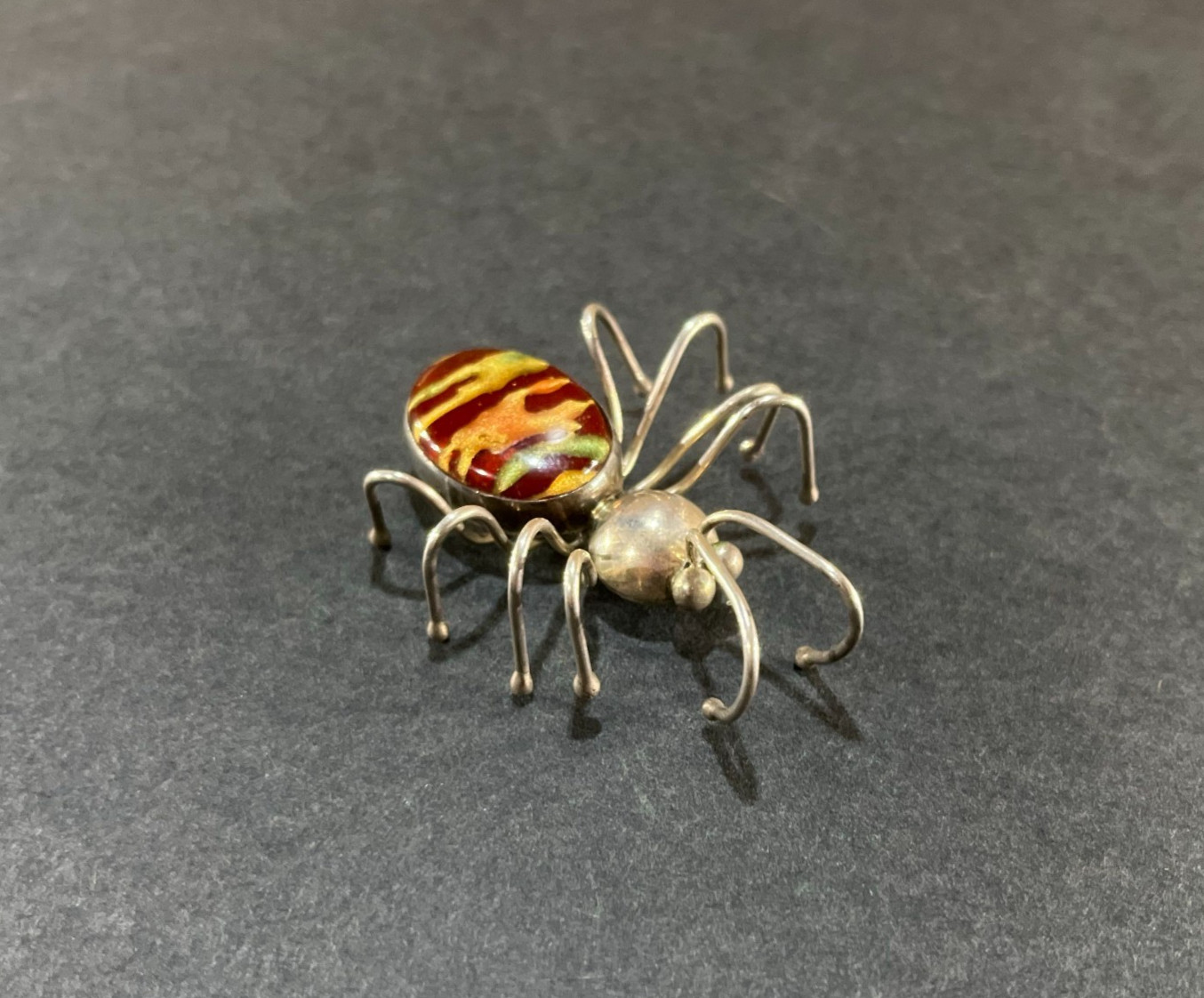 Artie Yellowhorse Navajo Sterling Silver Spider Brooch Art Glass Signed 13.85g